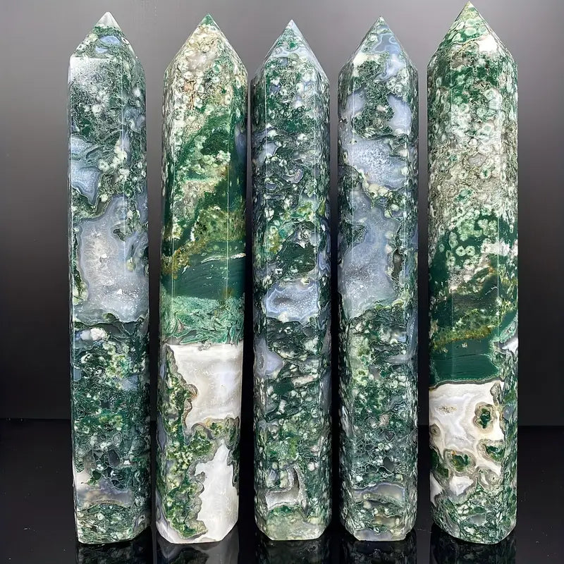 Fluorescent Green Moss Agate Tower